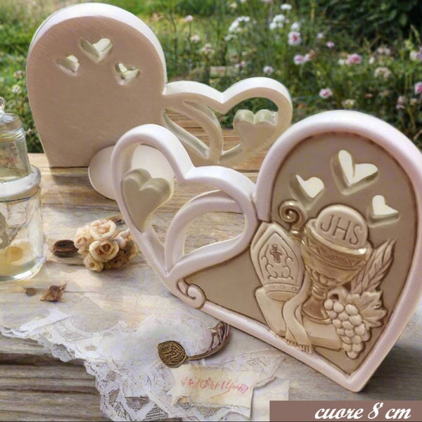 doppio cuore 8 cm icone simboli comunione calice uva Spighe cresima mitria pastorale vescovile bomboniere fai da te da confezionare stile shabby chic