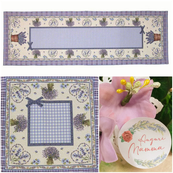 tessuto lavanda azzurro lilla scozzese stoffa tinta unita idea regalo festa della mamma runner tavola cucina cuscino federa