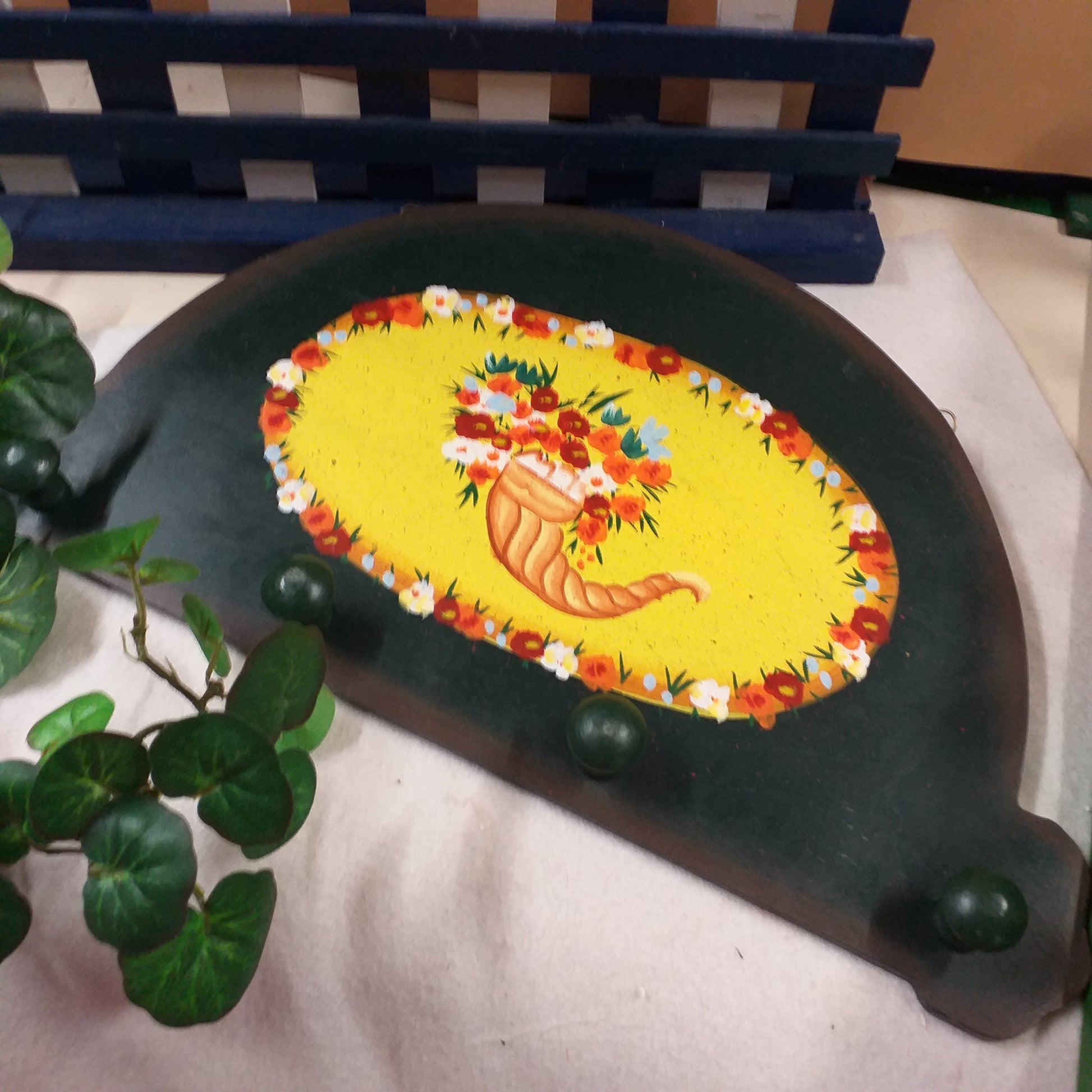 appendino legno 4 posti verde inglese decorazione fiori cornucopia portafortuna idea regalo confezione san valentino