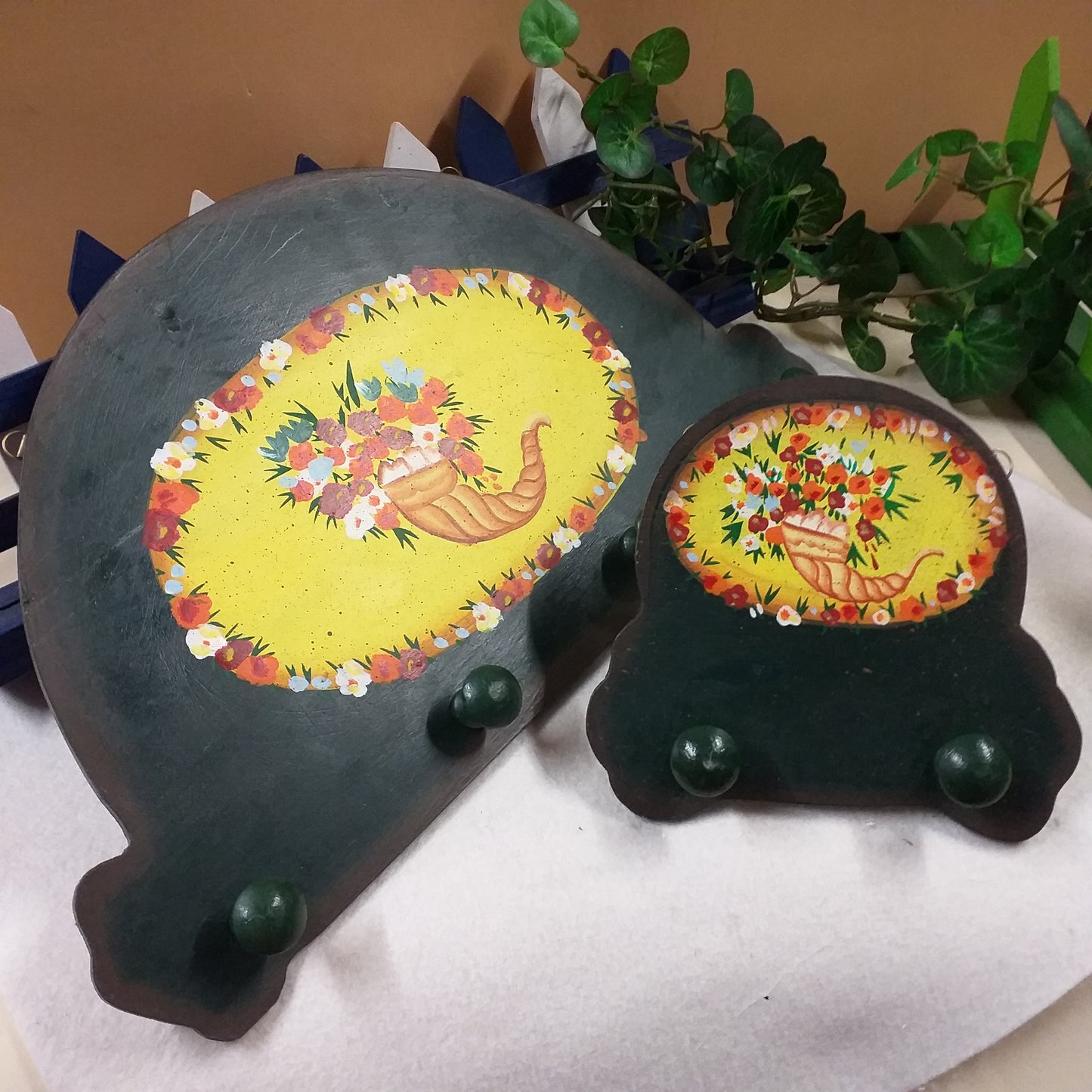 appendino legno 2 posti e grande 4 posti verde inglese decorazione fiori cornucopia portafortuna idea regalo confezione san valentino