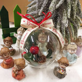 serie angeli custodi e angioletti pastello sfera pallina di plastica trasparente per albero di Natale idea regalo decorazioni addobbi nastro auguri buone feste