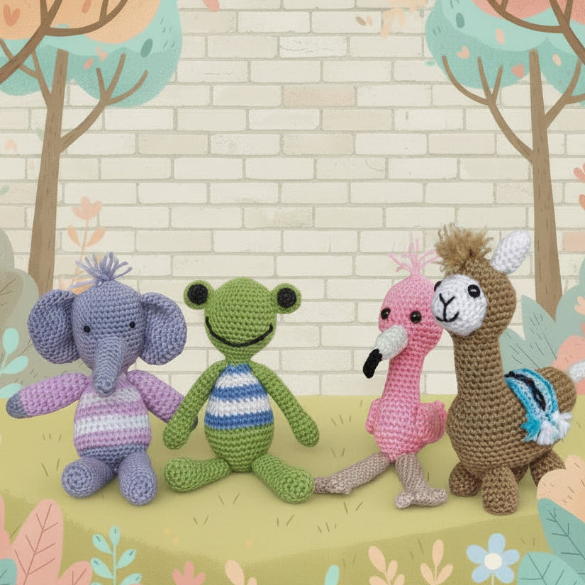 serie animali esotici della foresta elefante rana fenicottero flamingo lama animali uncinetto crochet del kit amigurumi stafil