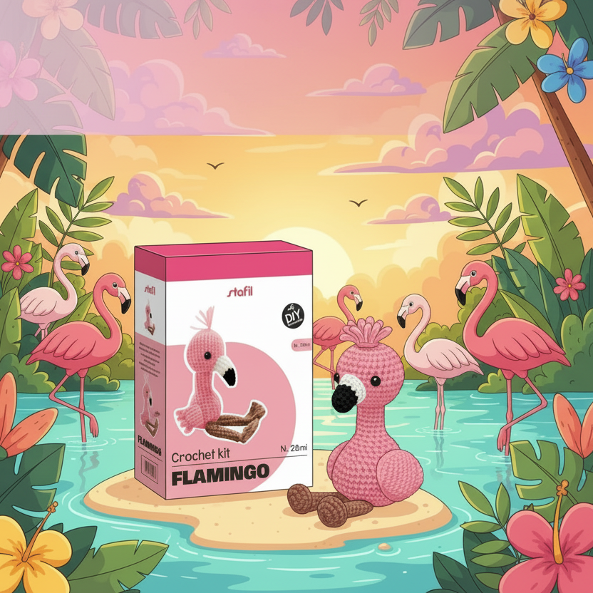amigurumi flamingo fenicottero rosa kit uncinetto stafil per sferruzzare bambola di pupazzo animale con filato sintetico