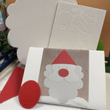 kit fai da te Babbo Natale cappello barba bianca come creare decorazioni di cartoncino con kit fustellati cartone onda bianco rosso per packaging confezionamento pacchetti regalo