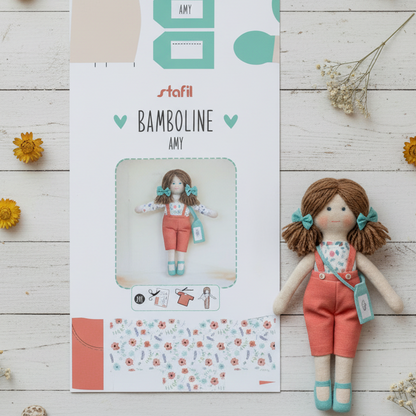 amy arancione pannello stoffa stampata dipinta disegnata con cartamodelli per cucito creativo Stafil bamboline fai da te kit bambola di pezza tessuto colorato