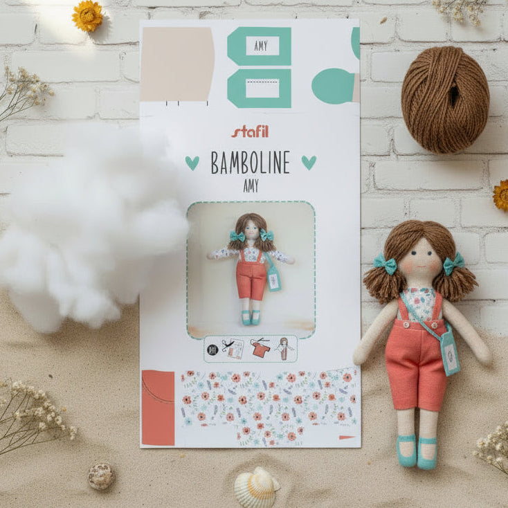 lana imbottitura di ovatta per amy arancione pannello stoffa stampata dipinta disegnata con cartamodelli per cucito creativo Stafil bamboline fai da te kit bambola di pezza tessuto colorato