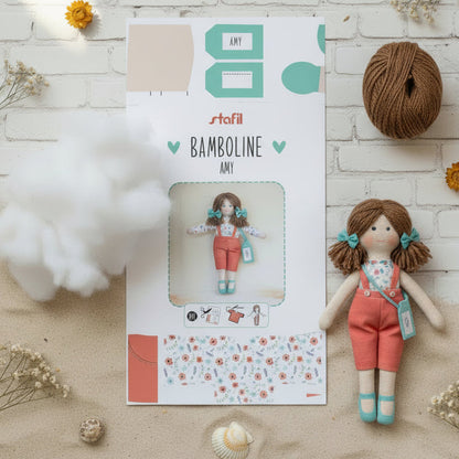 lana imbottitura di ovatta per amy arancione pannello stoffa stampata dipinta disegnata con cartamodelli per cucito creativo Stafil bamboline fai da te kit bambola di pezza tessuto colorato