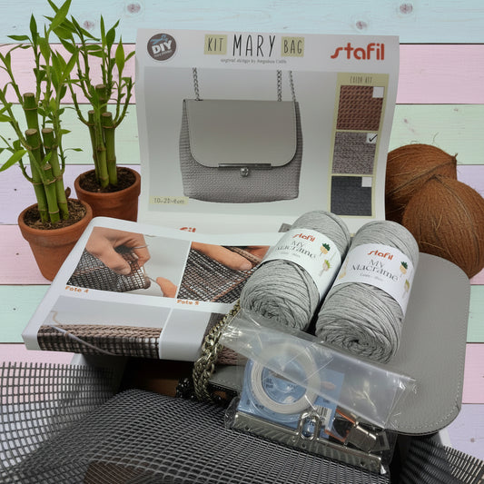 cordino grigio chiaro patella di ecopelle catenella chiusura cordino rete canvas di plastica canovaccio per borsa uncinetto kit mary bag stafil