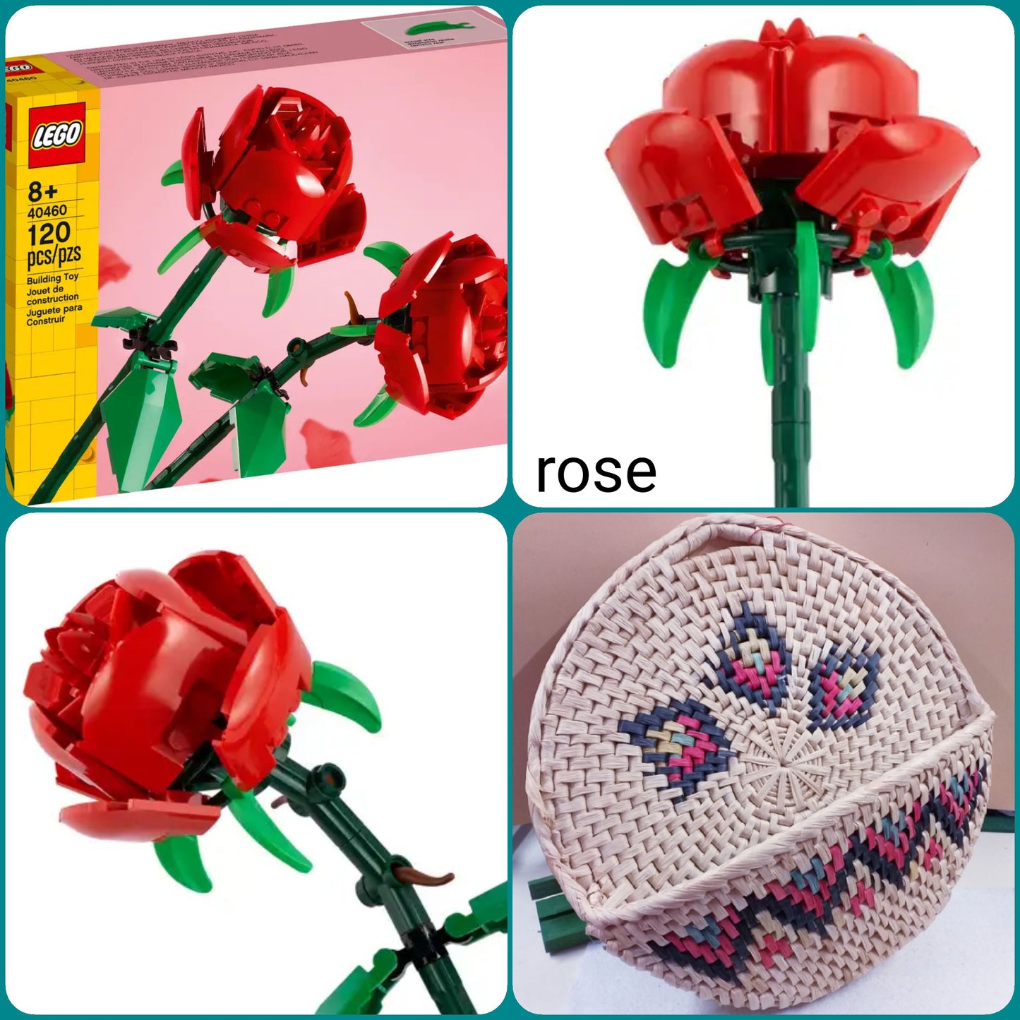 40460 120 pezzi fai da te 2 rose kit costruzioni Lego mattoncini a partire da 8 anni di età per costruire composizioni floreali nel cesto