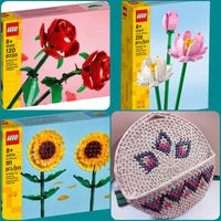 kit costruzioni Lego mattoncini a partire da 8 anni di età per costruire composizioni floreali nel cesto di rose fiori di loto girasoli con foglie