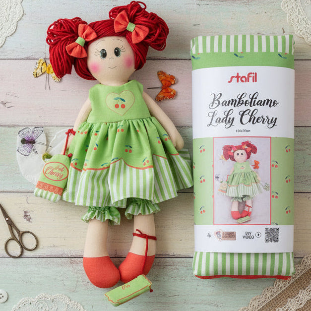 Lady Cherry verde chiaro pannello Bamboliamo Doll Stafil Natale tessuto cartamodelli stampati disegnati corpo braccia gambe per bambole di stoffa pezza cucito creativo pigotta con tessuto cotonina