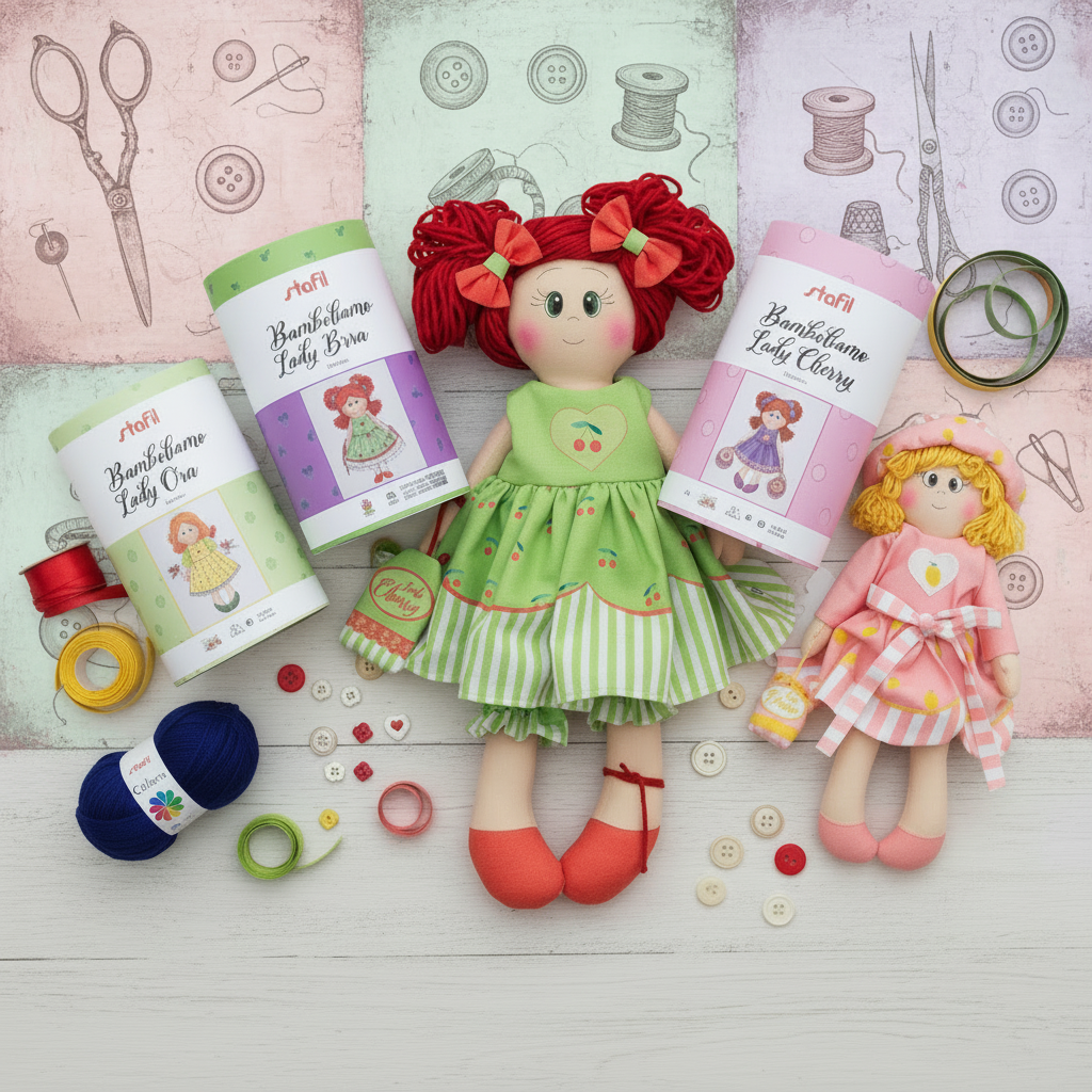 verde giallo lilla rosa Cherry Lemon Annie Orange Berry pannello Bamboliamo Doll Stafil Natale tessuto cartamodelli stampati disegnati corpo braccia gambe per bambole di stoffa pezza cucito creativo pigotta con tessuto cotonina e accessori fai da te