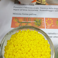 palline pompon mimosa twig ramo di hobby perline vetro conteria veneziana di perle rocailles gialle verdi per creare kit fai da te