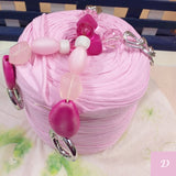 rosa fucsia kit manico gioiello perle bijoux e rotolo fettuccia cotone stretch elastica lavori uncinetto borse marshmallow punto puff