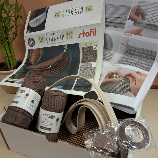 marrone caffè kit giorgia bag stafil diy color set per creare fai da te borse uncinetto forma marsupio tracolla set cordino e accessori macramè cordoncino chiusura rettangolare anelloni di minuteria rete canvas istruzioni tutorial fotografico