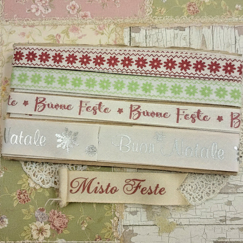 misto feste fantasia assortimento nastri colorati uso confezionamento pacchi regalo addobbi decorazioni di stoffa e tessuto bomboniere regali buone feste buon natale fiorellini