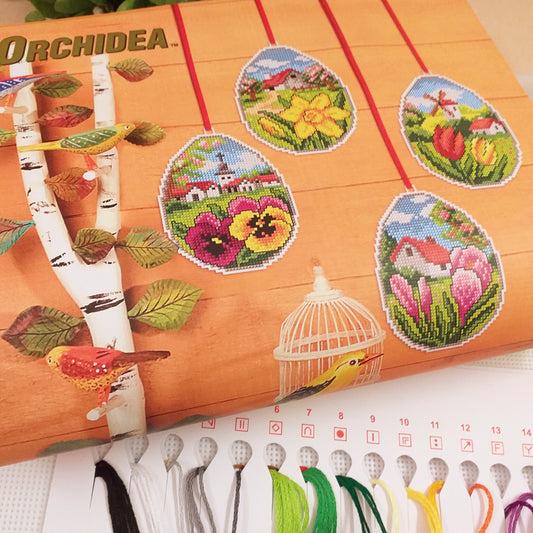 albero pasquale da realizzare con kit da ricamare uova pasquali cross stitch kit with plastic canvas articolo 7667 set di 4 design con fili da ricamo schemi tela aida plasticata canvas