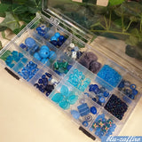 perline blu zaffiro celeste azzurro cofanetto scomparti kit perle di vetro collane hobby fai da te gioielli bijoux di bigiotteria tipo murano veneziana