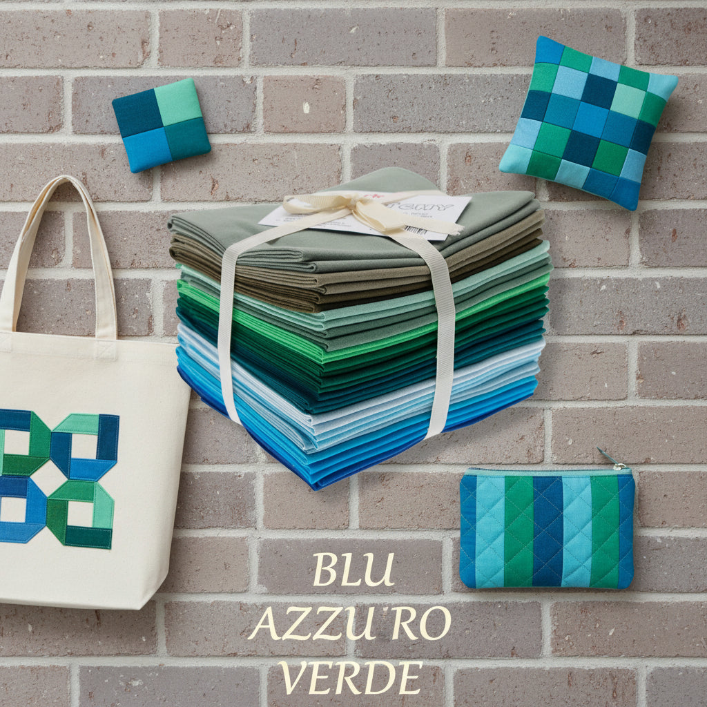 tessuto Stafil uni patchy kit pretagliati cotone blu azzurro verde per abbigliamento arredamento accessori borse cuscini pochette piccoli lavori cucito creativo cuscini porta profumatori shopper