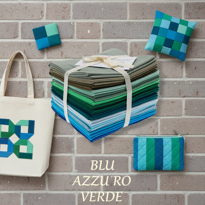 tessuto Stafil uni patchy kit pretagliati cotone blu azzurro verde per abbigliamento arredamento accessori borse cuscini pochette piccoli lavori cucito creativo cuscini porta profumatori shopper