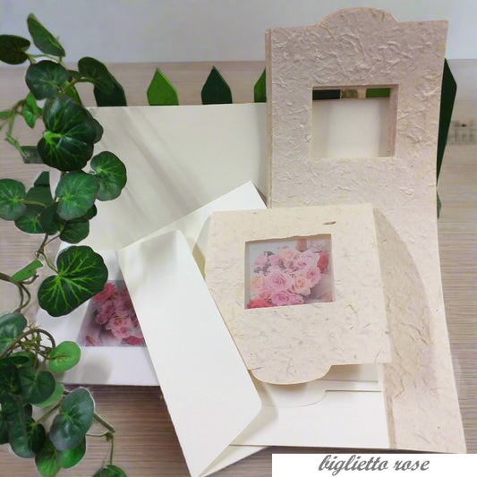 rose prima comunione cresima anniversario matrimonio nozze oro argento busta invito kit scrittura biglietti carta di riso a mano avoha beige partecipazioni fai da te da scrivere