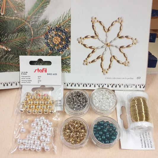 filo ottone 0.30 mm olive oro argento bianche chicco di riso perle dorate turchese grandi per stelle decorazioni albero Natale kit materiali e manuale creare e decorare con le perline