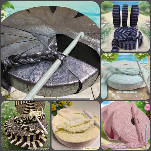 a righe con glitter brillantini lamè fettuccia lurex tulle lycra nero-oro blu tiffani-chiaro rosa-cipria ghiaccio beige argento uso borse uncinetto cestini scaldacollo collane sciarpe stole cappelli pochette clutch bags sera cerimonia