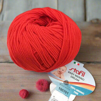 Baby merino dream Stafil made in Italy woolmark 100701 filato lana rossa uso per copertine bambini neonato fine per uncinetto lavori a maglia sferruzzare cappellino bimba bimbo primo natale bebè