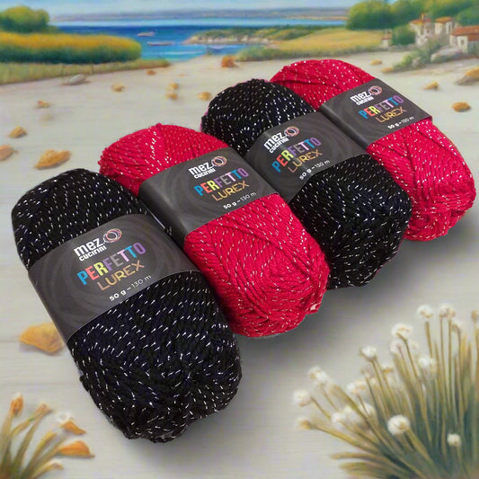Mez cucirini Perfetto lurex filato lana lamè 50 g 130 metri rosso nero uso filo uncinetto ferri da maglia per calza amigurumi berretti cappelli maglia maglione gilet cappotto copertine decorazioni natalizie