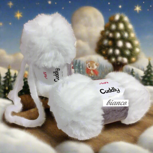 Lana pelliccia Caddly ecologica Stafil bianca per lavori ferri uncinetto maglia scaldacollo cappa borsa pochette clutch bag filato fettuccia pelosetto peluche bambole di pezza natale
