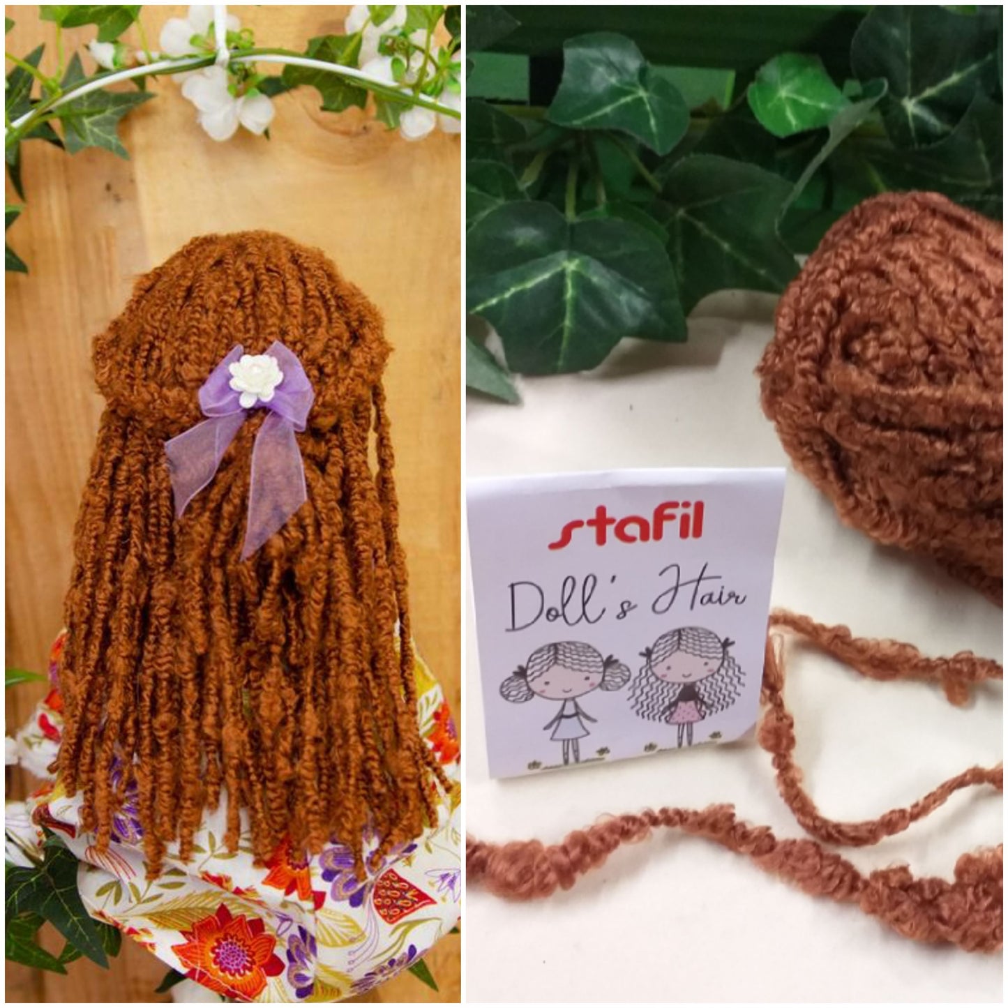marrone rossiccio creare parrucca bambola con lana bouclè filato boccoli ricciolino per capelli ricci pigottine di stoffa pezza tessuto Doll's Hair stafil ad uso uncinetto ferri da maglia borse shop online
