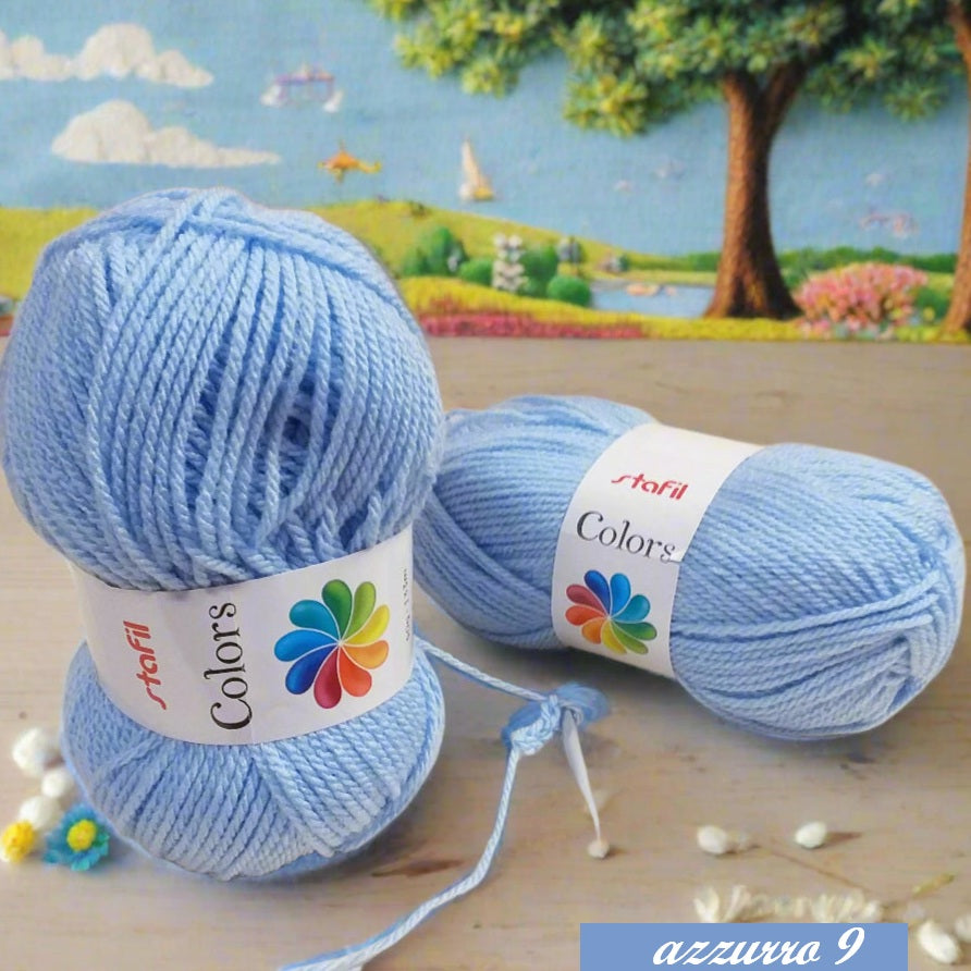 Stafil colors celeste azzurro colori lana acrilica sintetica offerta filati gomitoli poliestere per uncinetto e lavori ai ferri a maglia uso sferruzzare amigurumi sciarpe maglioni copertine bambini neonati