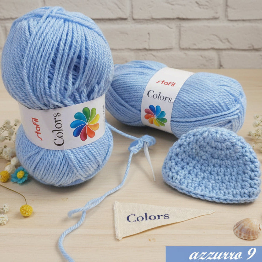 Stafil colors celeste azzurro colori lana acrilica sintetica offerta filati gomitoli poliestere per uncinetto e lavori ai ferri a maglia uso sferruzzare amigurumi sciarpe maglioni copertine bambini neonati