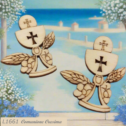 Mitria Tau pastorale vescovile calice spighe uva pane piastrine legnetti applicazioni decorazioni in legno bomboniere sacre articoli religiosi icona Santo Giorno simboli cresima comunione Calice Tau