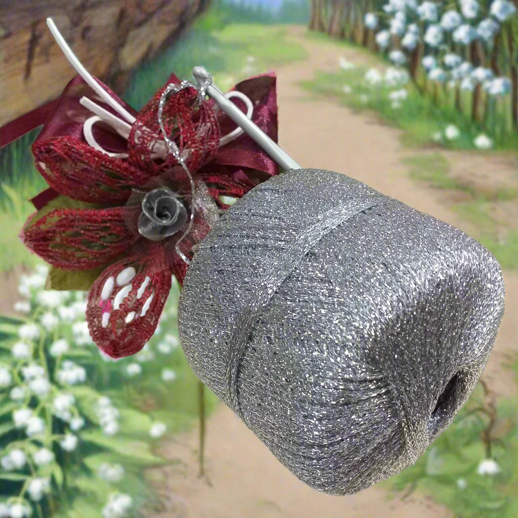 argentato catenella Silke filato metallizzato laminato cordino lurex lamé uso lavori uncinetto maglia filo addobbi albero Natale bomboniere fiori nastro pizzo