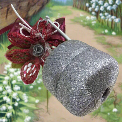 argentato catenella Silke filato metallizzato laminato cordino lurex lamé uso lavori uncinetto maglia filo addobbi albero Natale bomboniere fiori nastro pizzo