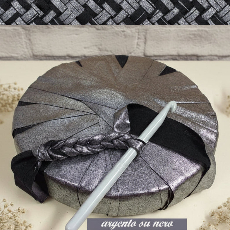 argento su nero lurex lamè fettuccia lycra elasticizzata per uncinetto borse cestini packaging regalo eleganti borsette clutch bags