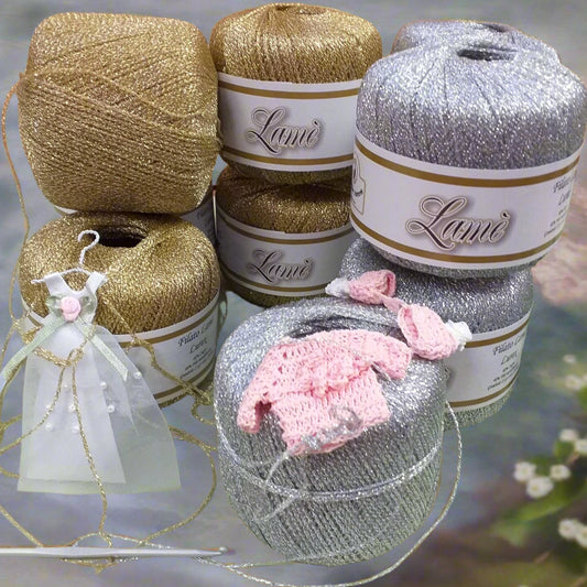 dorato catenella argentato filato metallizzato laminato cordino lurex lamé oro argento uso lavori uncinetto maglia filo addobbi albero Natale bomboniere rivestire gambo fiori stoffa