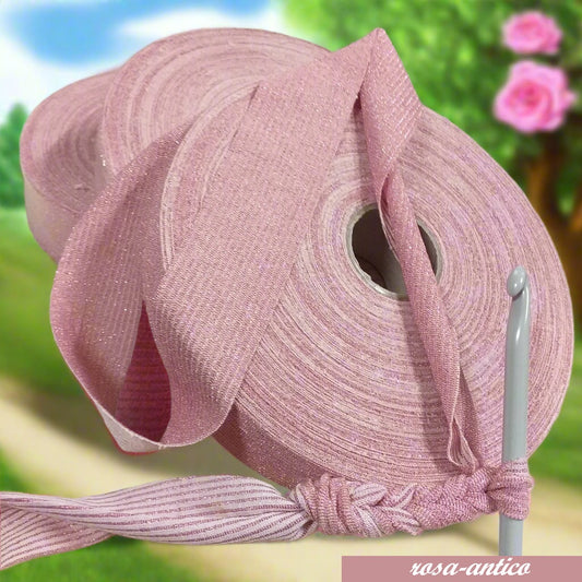 fettuccia rosa antico vintage lycra pizza  lurex glitter brillantinata per borse uncinetto pochette clutch bags cerimonia matrimonio confezioni regalo pasquali