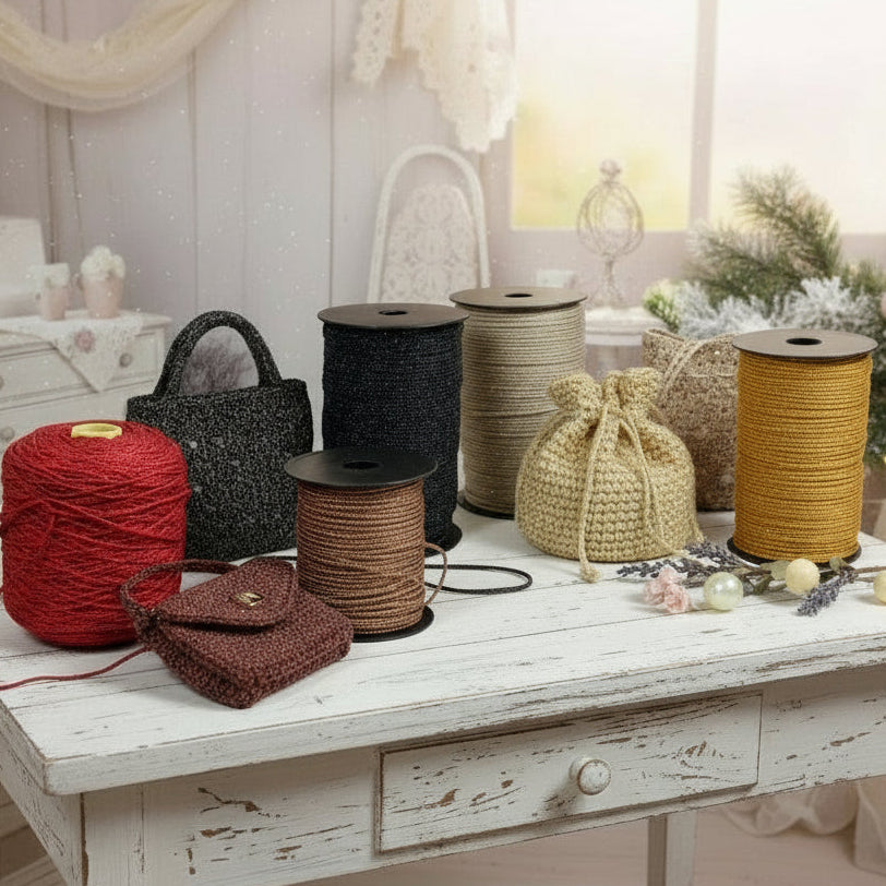 nero argento marrone bordò rosso beige oro esempio borsetta con catenella tripolino thai cordino lurex brillantinato lamè glitter per bijoux borse uncinetto progetti amigurumi crochet cordoncino Natale bags luccicanti dorate clutch pochette sera cerimonia