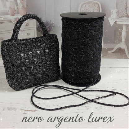 nero argento tripolino thai cordino lurex brillantinato lamè glitter per bijoux borse uncinetto progetti amigurumi crochet cordoncino Natale bags luccicanti dorate clutch pochette sera cerimonia