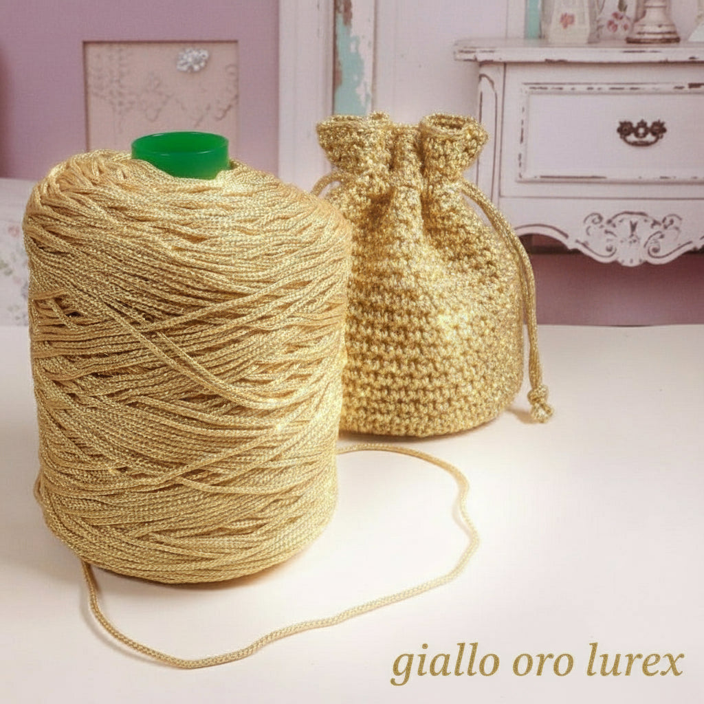 oro dorato tripolino thai cordino lurex brillantinato lamè glitter per bijoux borse uncinetto progetti amigurumi crochet cordoncino Natale bags luccicanti dorate clutch pochette sera cerimonia