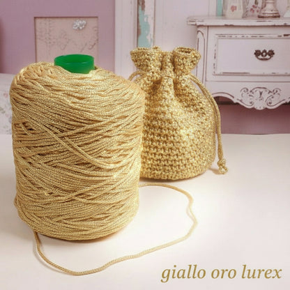 oro dorato tripolino thai cordino lurex brillantinato lamè glitter per bijoux borse uncinetto progetti amigurumi crochet cordoncino Natale bags luccicanti dorate clutch pochette sera cerimonia