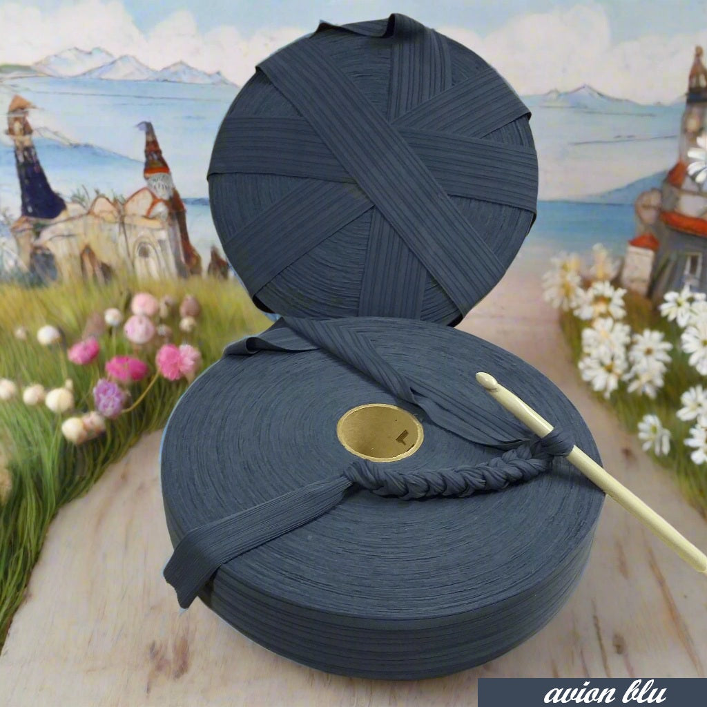 colore avion blu shop offerta vendita fettuccia stafil maglina soft plissè morbida lycra soft-elastica moda autunno 2025 alta pizza larga piatta 4 cm uso borse uncinetto clutch bags crochet amigurumi cestini