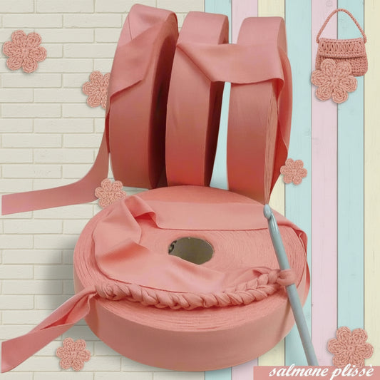 salmone chiaro plissé shop offerta vendita fettuccia stafil maglina lycra soft-elastica colori moda per pochette, alta pizza larga piatta 4 cm uso borse uncinetto clutch bags crochet amigurumi cestini mare