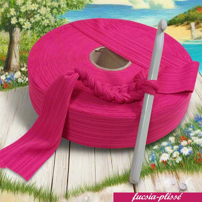 fucsia plissé shop offerta vendita fettuccia stafil maglina lycra soft-elastica colori moda 2025 alta pizza larga piatta 4 cm uso borse uncinetto clutch bags crochet amigurumi cestini mare