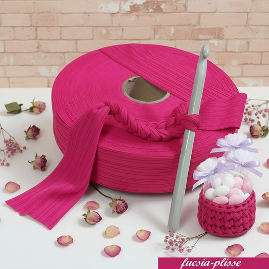 fucsia plissé shop offerta vendita fettuccia stafil maglina lycra soft-elastica colori moda 2025 alta pizza larga piatta 4 cm uso borse uncinetto clutch bags crochet amigurumi cestini mare
