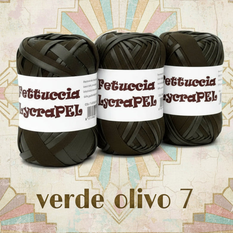 verde olivo 7 gomitolo MAS lycraPel fettuccia ecopelle uso cordino per borse uncinetto abbigliamento moda rivestire manici realizzare pochette clutch bags