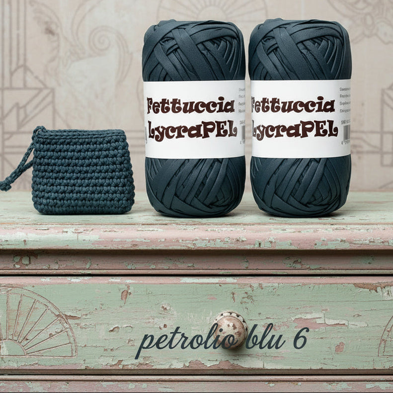 petrolio blu 6 gomitolo MAS lycraPel fettuccia ecopelle uso cordino per borse uncinetto abbigliamento moda rivestire manici realizzare pochette clutch bags