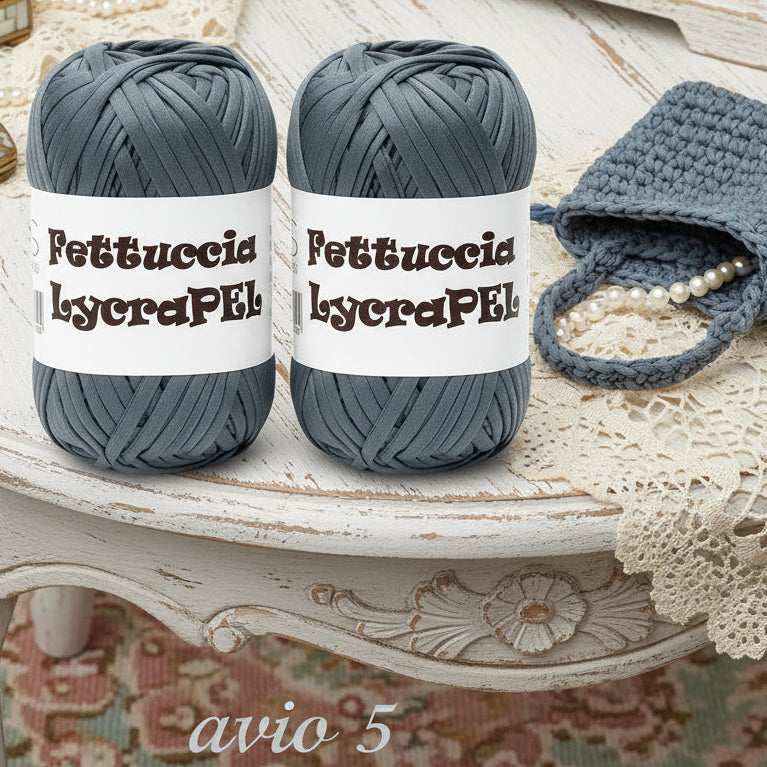 avio blu 5  gomitolo MAS lycraPel fettuccia ecopelle uso cordino per borse uncinetto abbigliamento moda rivestire manici realizzare pochette clutch bags